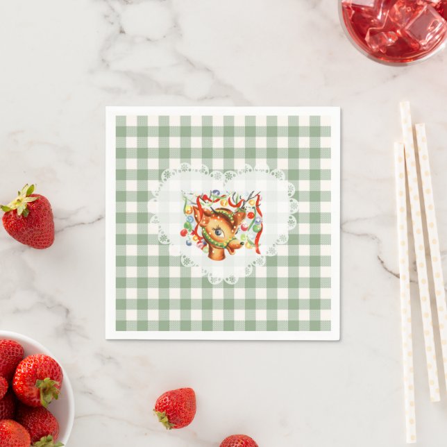 Serviette En Papier Retro Vintage Coquette Baby Animals Deer Gingham (En situation)