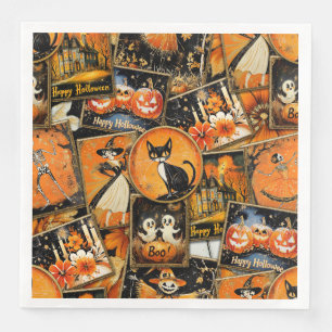 Serviette En Papier Retro Vintage Halloween Collage amusant
