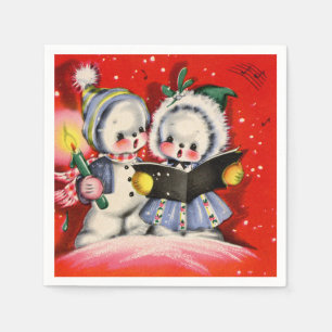 Serviette En Papier rétro vintage Noël caroling neiges fête des enfant