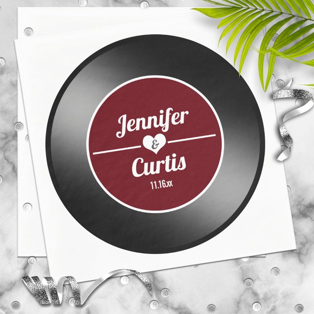 Serviette En Papier Retro Vinyl Record Vin Rouge Mariage (Créateur téléchargé)