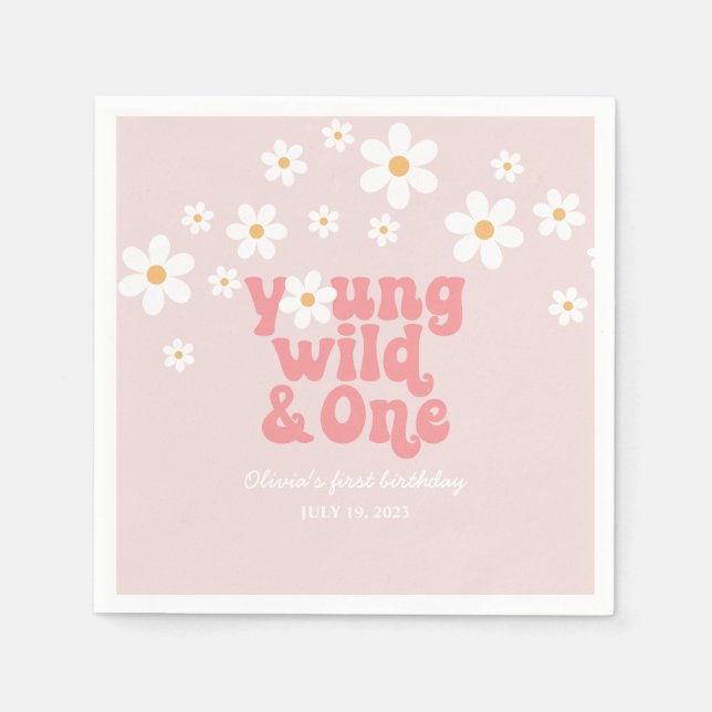 Serviette En Papier Retro Young Wild One Daisy floral 1er anniversaire (Devant)