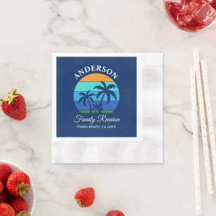 Serviette En Papier Reunion Famille Summer Beach Palm Trees Bleu
