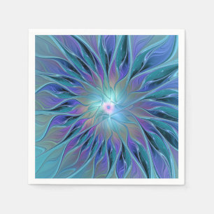 Serviette En Papier Rêve de fleur abstraite fractale bleu violet