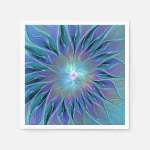 Serviette En Papier Rêve de fleur abstraite fractale violet bleu