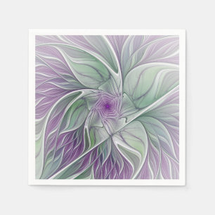 Serviette En Papier Rêve de fleurs, Abstrait violet vert Fractal Art