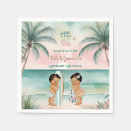 Serviette En Papier Révélation du sexe de bébé de plage tropicale Blus