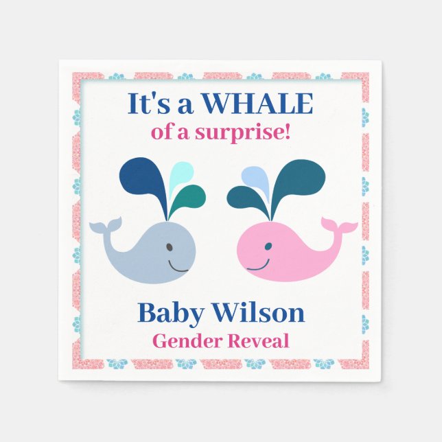 Serviette En Papier Révéler le genre Baleine rose bleue d'une surprise (Devant)