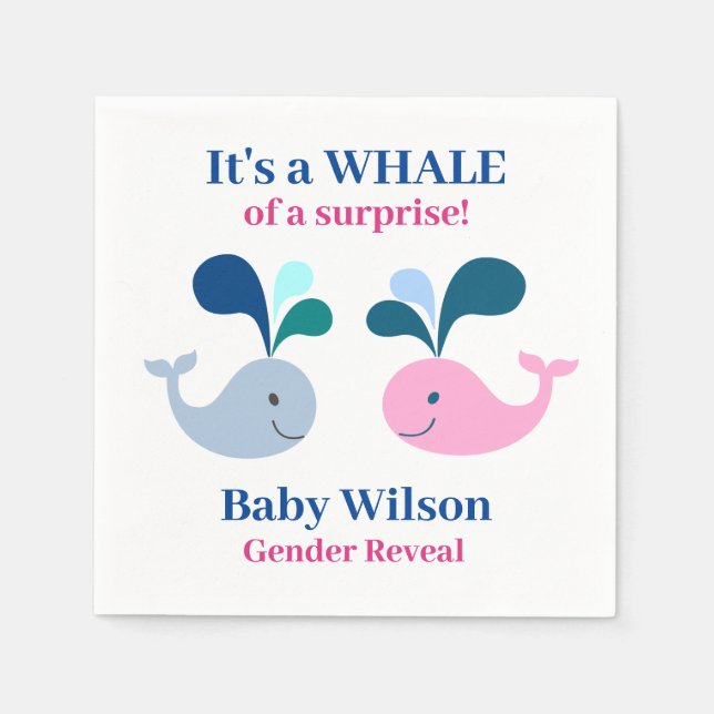Serviette En Papier Révéler le genre Baleine rose bleue d'une surprise (Devant)