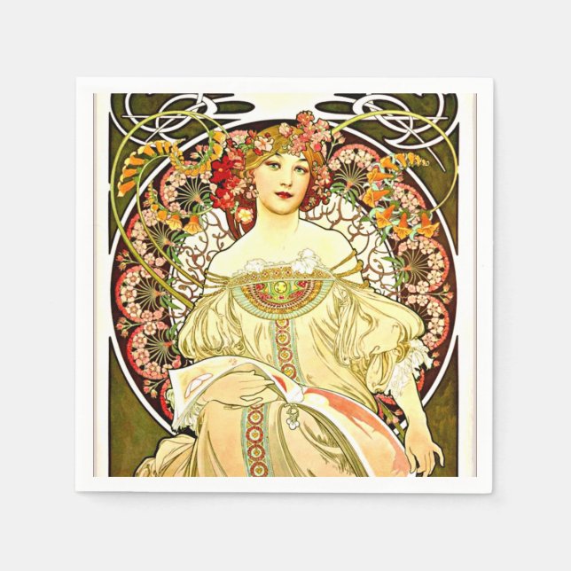 Serviette En Papier Reverie, tableau d'art d'Alfons Mucha (Devant)