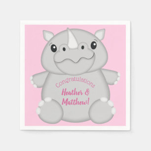 Serviette En Papier Rhino Baby shower Safari Rose fille