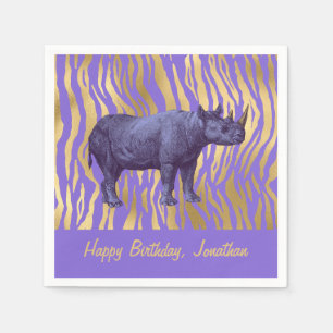 Serviette En Papier Rhinoceros Violet Bonne fête d'anniversaire