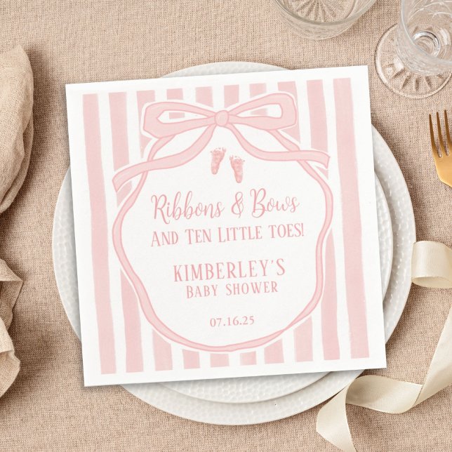 Serviette En Papier Ribbons Bows Ten Little Toes Bow Girl Baby Shower (Créateur téléchargé)