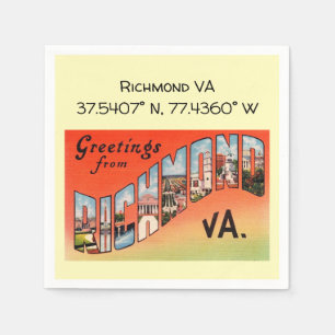Serviette En Papier Richmond VA, Coordonnées de carte, Style Vintage