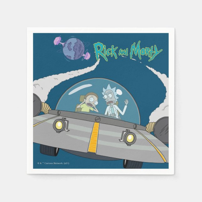 Serviette En Papier RICK ET MORTY™ | Vol En Navire Spatial (Devant)