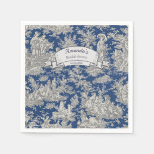Serviette En Papier Rideau de douche vintage toile de Jouy bleu foncé 