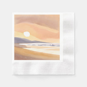 Serviette En Papier Rivage de coucher de soleil jaune Peinture aquar