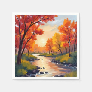Serviette En Papier Rivière d'Automne   Aquarelle de la nature en auto