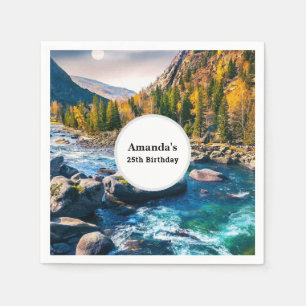Serviette En Papier Rivière et Montagnes Photo Pittoresque Anniversair