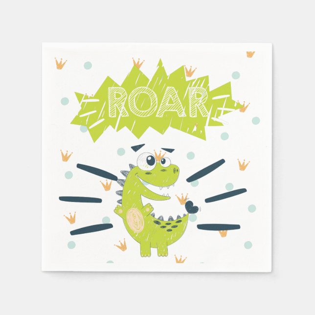 Serviette En Papier ROAR Green Dinosaur Anniversaire (Devant)