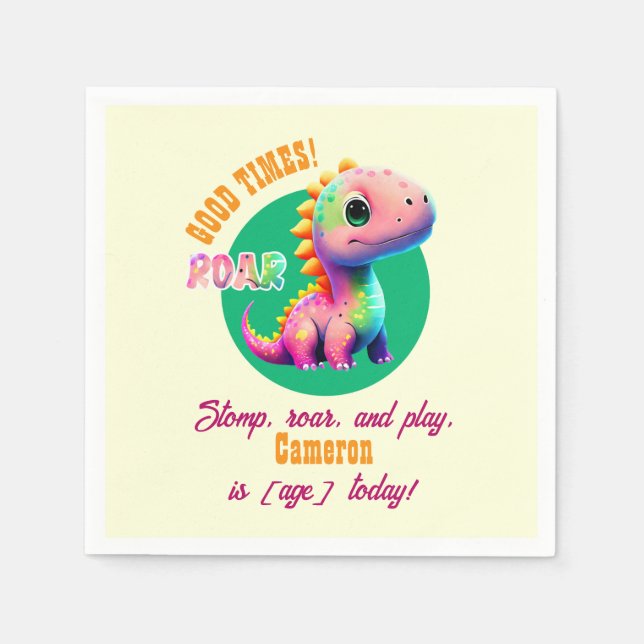 Serviette En Papier Roaring Good Times Dinosaur Tout âge Anniversaire  (Devant)