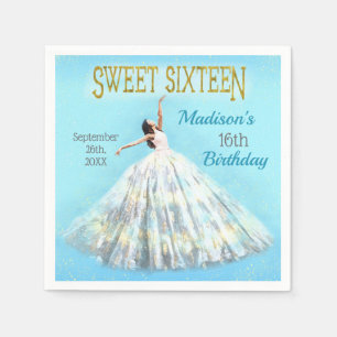 Serviette En Papier Robe aquarelle Royal Blue Gold Sweet 16 Anniversai