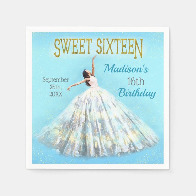 Serviette En Papier Robe aquarelle Royal Blue Gold Sweet 16 Anniversai (Devant)
