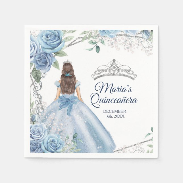 Serviette En Papier Robe bleu Dusty Quinceañera Couronne Anniversaire (Devant)