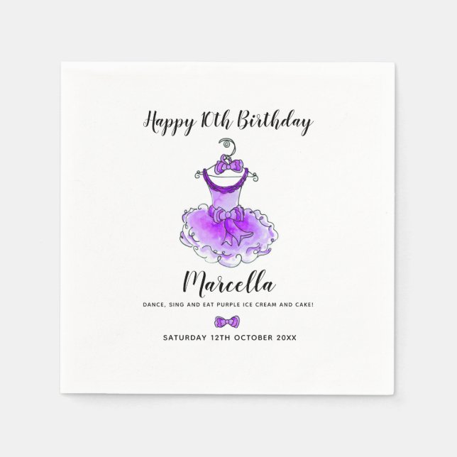 Serviette En Papier Robe de fête violette filles 10e anniversaire fête (Devant)