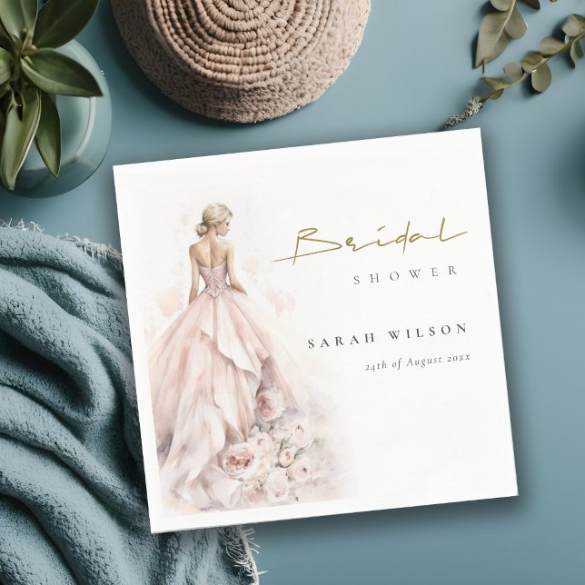 Serviette En Papier Robe de mariée à l'aquarelle moderne Shower de mar (Créateur téléchargé)