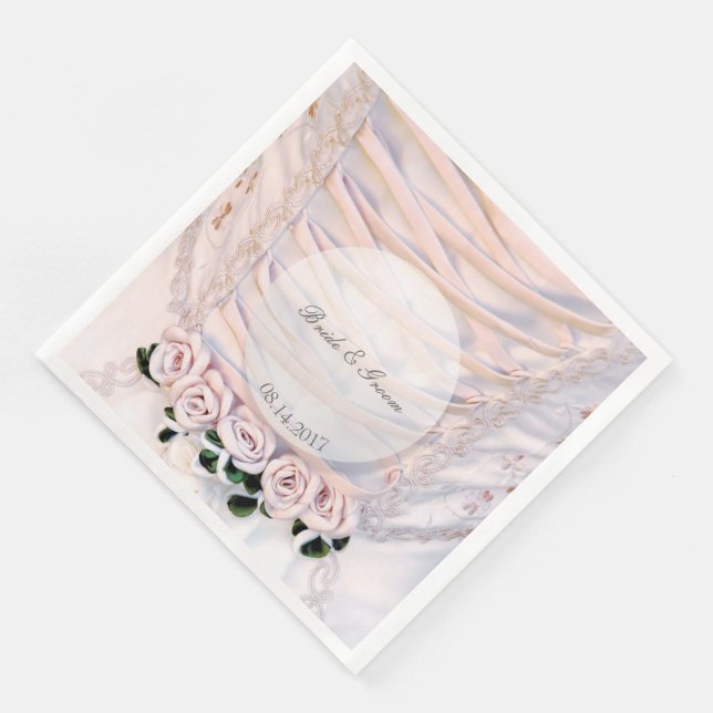 Serviette En Papier Robe de mariée blanche avec Mariage Rose (Coin)