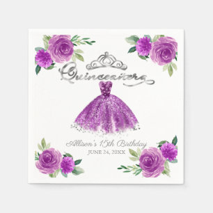 Serviette En Papier Robe de watercolor violette pour Quinceanera Fleur