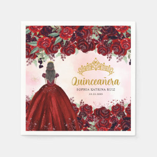 Serviette En Papier Robe d'or florale bordeaux Princesse Quinceanera