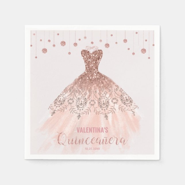 Serviette En Papier Robe d'or rose Quinceañera Princess 15e anniversai (Devant)
