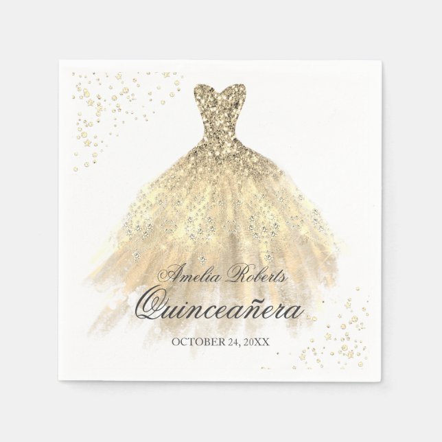 Serviette En Papier Robe dorée Quinceanera Napkin (Devant)