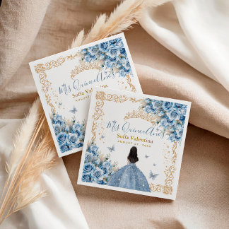 Serviette En Papier Robe Élégante Bébé Bleu Couronne Mis Quince Ans