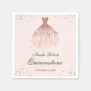 Serviette En Papier Robe étincelante Rose or Quinceanera Napkin