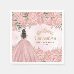 Serviette En Papier Robe or rose florale Princesse Quinceanera