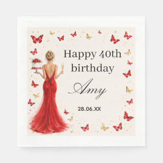Serviette En Papier Robe rouge élégante pour 40e anniversaire avec pap