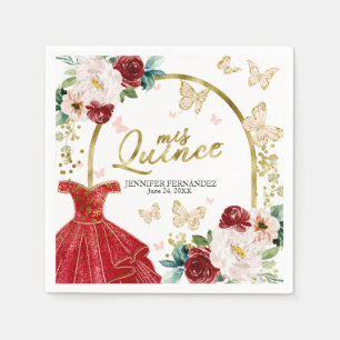 Serviette En Papier Robe rouge Papillon Quinceanera Napkins