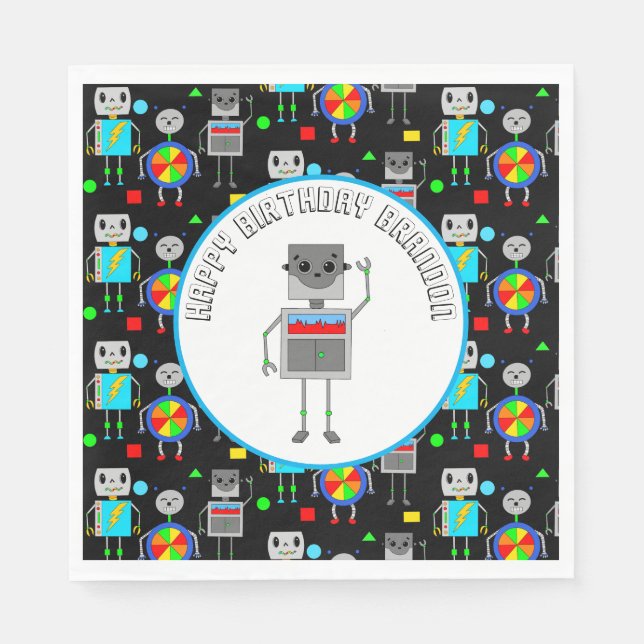 Serviette En Papier Robot d'anniversaire pour garçon personnalisé (Devant)