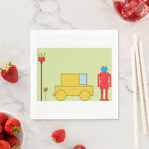 Serviette En Papier Robot Géométrique Rétro et Voiture Jaune