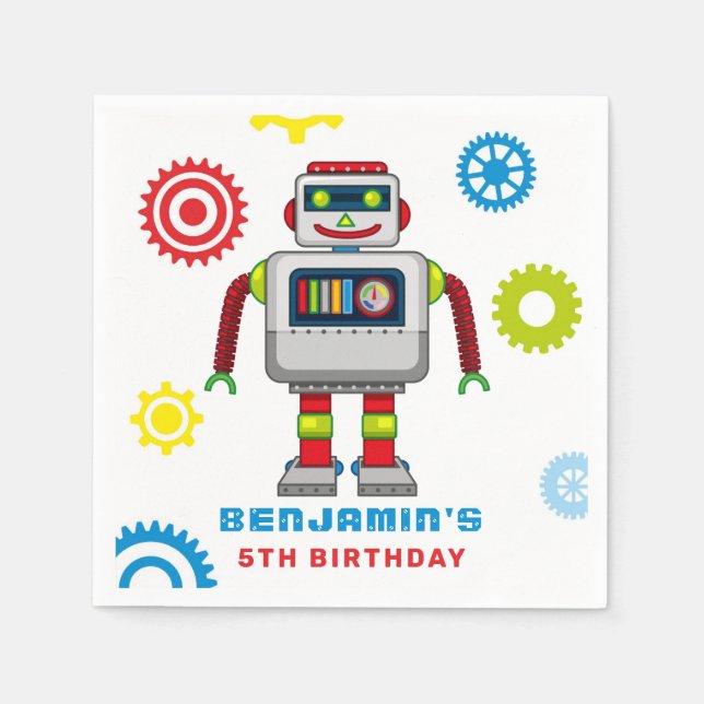 Serviette En Papier Robots Anniversaire de enfant Party Napkins (Devant)