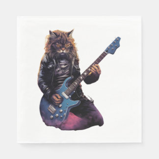 Serviette En Papier Rock band Chat jouant de la guitare 3