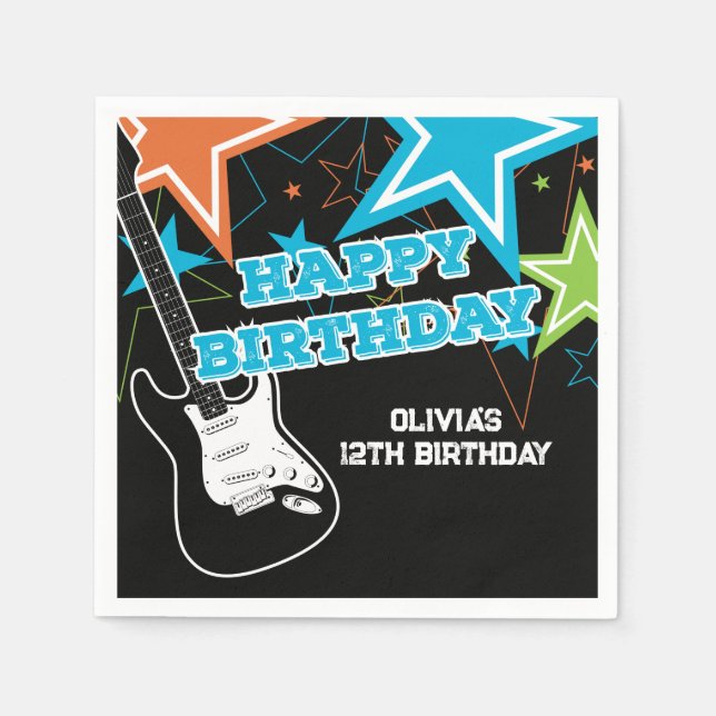 Serviette En Papier Rock Star Anniversaire Guitare Stars Blue Orange (Devant)