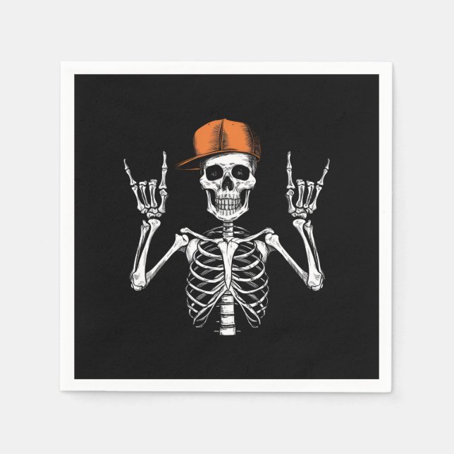 Serviette En Papier Rocker Skeleton Casquette Skin Cool Halloween Punk (Devant)