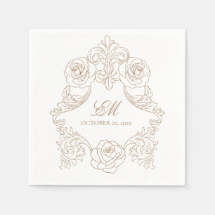 Serviette En Papier Rococo Crest Monogramme Golden Brown Mariage Logo