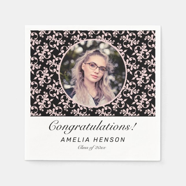 Serviette En Papier Rococo Pink Black Graduate Photo Graduate (Devant)