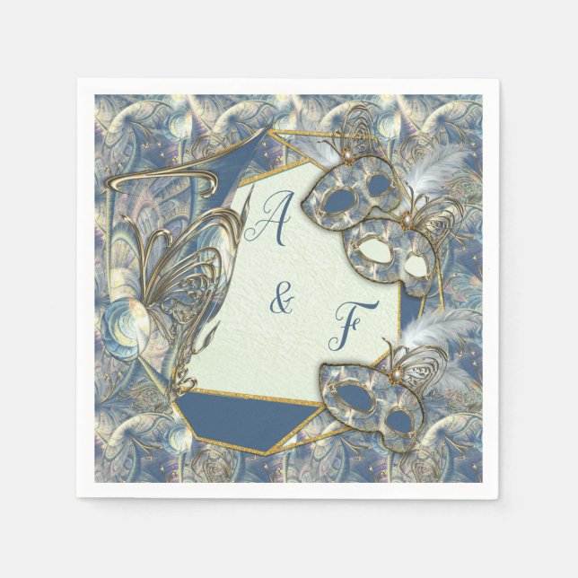 Serviette En Papier Rococo Rich avec Gold Relief & Masques (Devant)