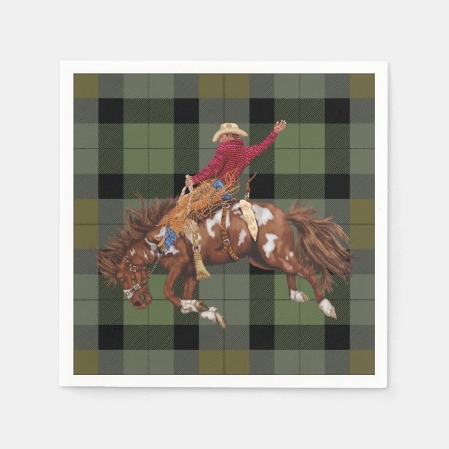 Serviette En Papier Rodeo Cowboy sur Bucking Bronco (Devant)