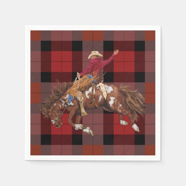 Serviette En Papier Rodeo Cowboy sur Bucking Bronco (Devant)